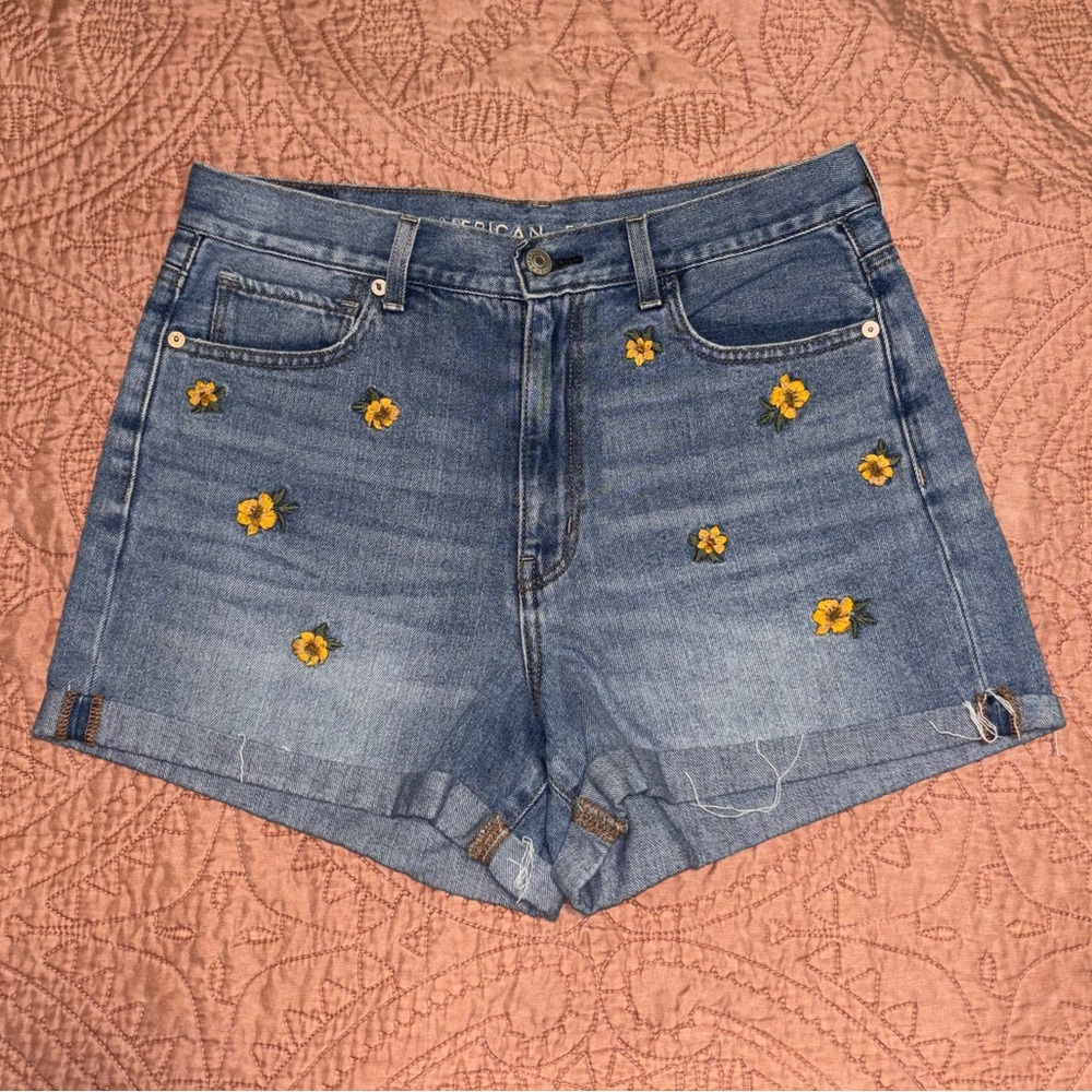 American Eagle Outfitters Denim Shorts with Embroidered Floral Accents